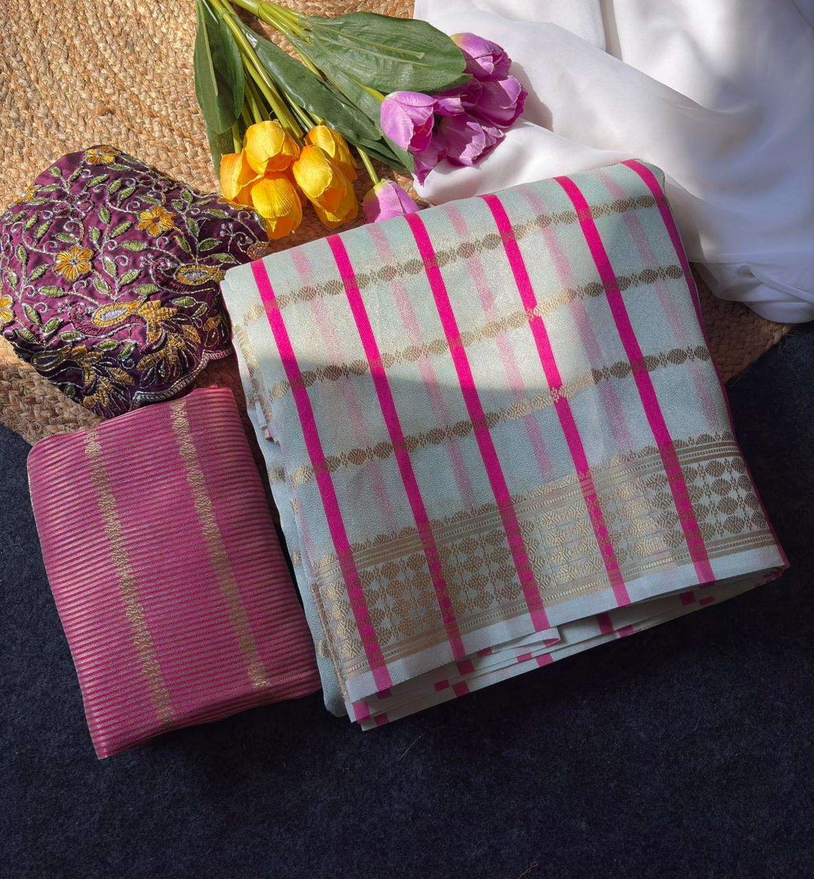 Aurelina Tissue Crush Saree Set-AT2